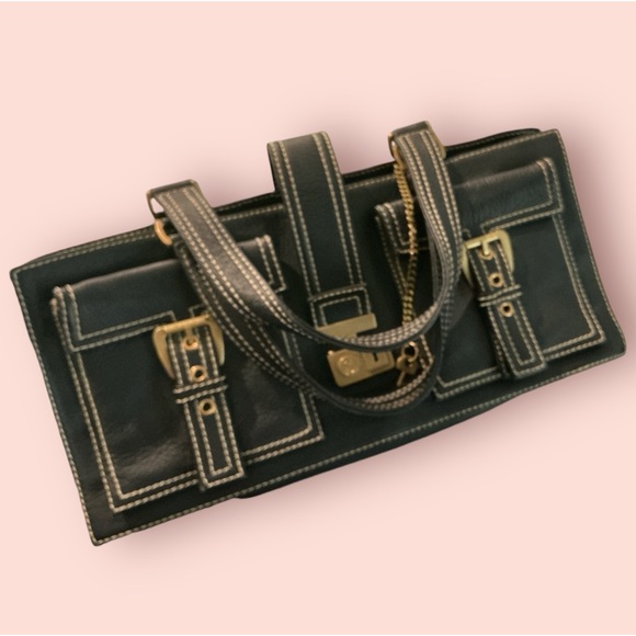 CELINE Vintage EUC dark navy leather bag-original key for lock stamped-#CE00-24 - Picture 1 of 16